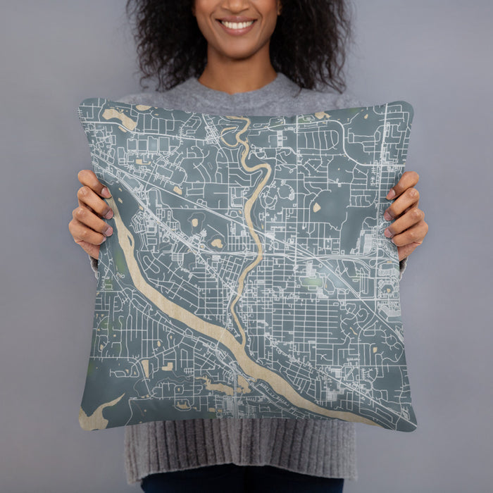 Person holding 18x18 Custom Anoka Minnesota Map Throw Pillow in Afternoon
