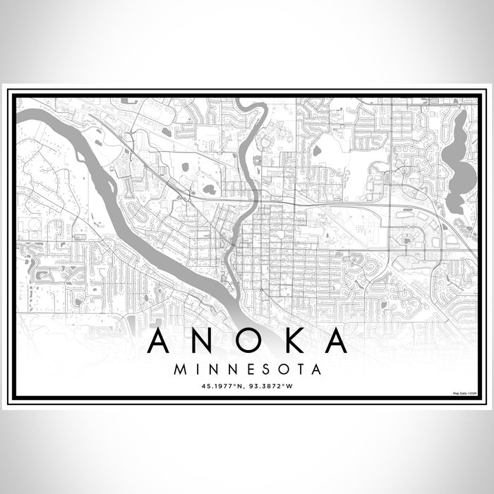 Anoka Minnesota Map Print Landscape Orientation in Classic Style With Shaded Background