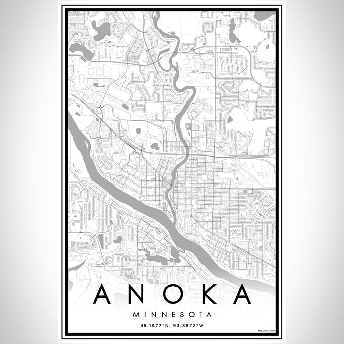 Anoka Minnesota Map Print Portrait Orientation in Classic Style With Shaded Background