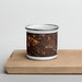 Front View Custom Anoka Minnesota Map Enamel Mug in Ember on Cutting Board