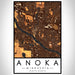 Anoka Minnesota Map Print Portrait Orientation in Ember Style With Shaded Background