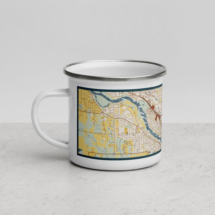 Left View Custom Anoka Minnesota Map Enamel Mug in Woodblock