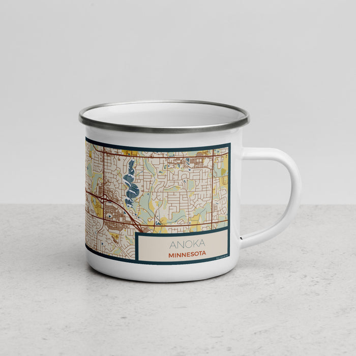 Right View Custom Anoka Minnesota Map Enamel Mug in Woodblock