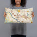 Person holding 20x12 Custom Anoka Minnesota Map Throw Pillow in Woodblock