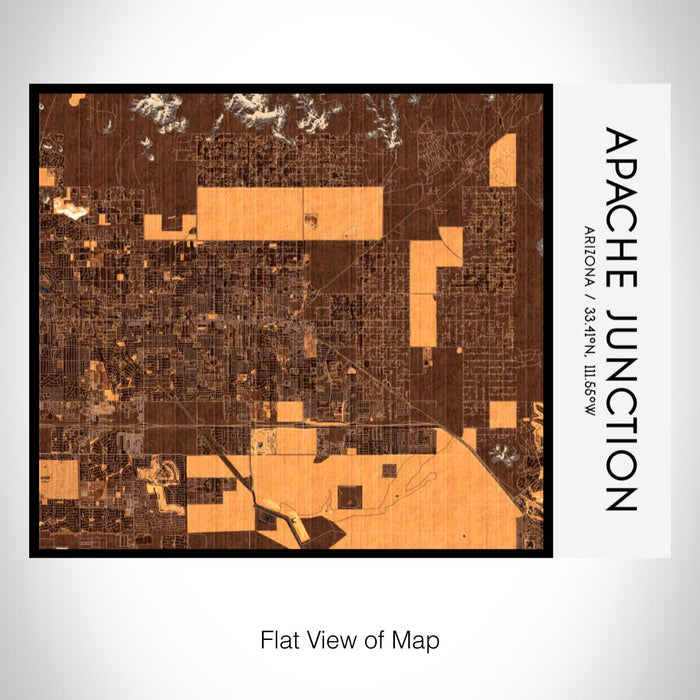 Rendered View of Apache Junction Arizona Map on 20oz Stainless Steel Insulated Bottle with Bamboo Top with printed ember style map