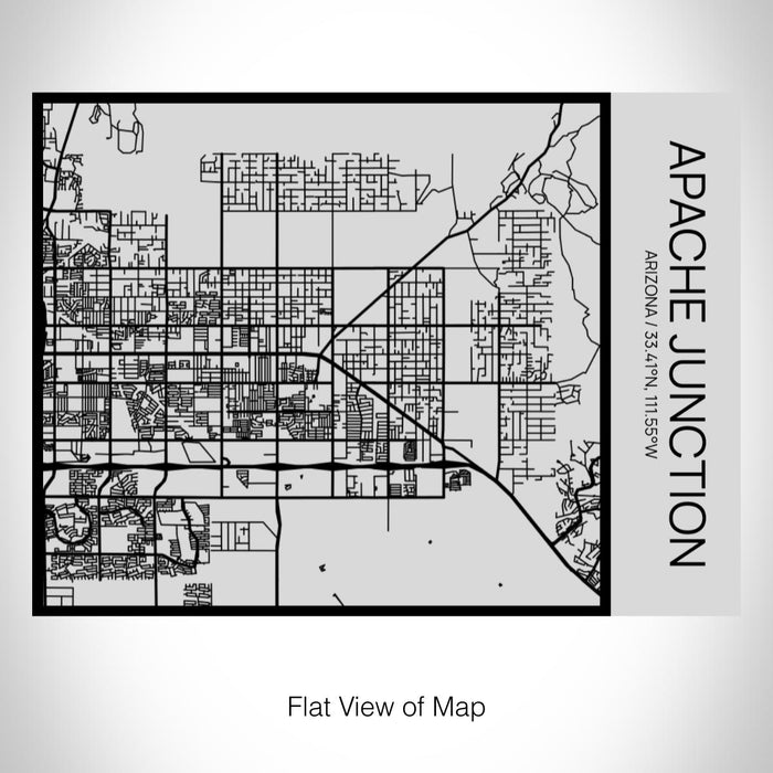 Rendered View of Apache Junction Arizona Map on 20oz Stainless Steel Insulated Bottle with Bamboo Top with printed Tactile Lines Map in Black