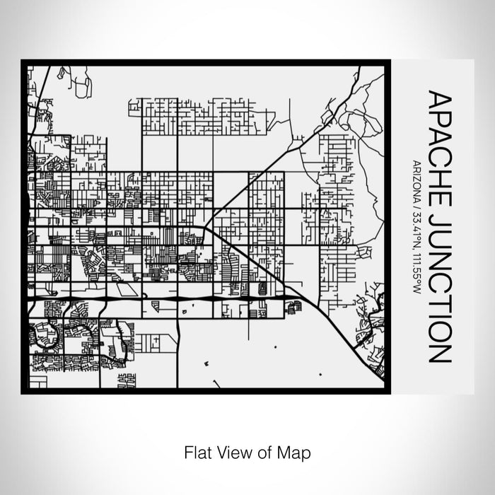 Rendered View of Apache Junction Arizona Map on 20oz Stainless Steel Insulated Bottle with Bamboo Top in Matte White with printed Tactile Lines Map in Black