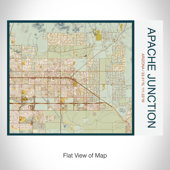 Rendered View of Apache Junction Arizona Map on 20oz Stainless Steel Insulated Bottle with Bamboo Top with printed woodblock style map