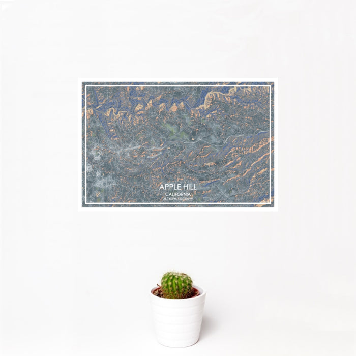 12x18 Apple Hill California Map Print Landscape Orientation in Afternoon Style With Small Cactus Plant in White Planter