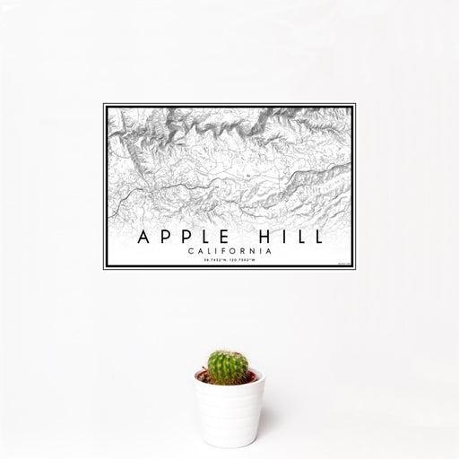 12x18 Apple Hill California Map Print Landscape Orientation in Classic Style With Small Cactus Plant in White Planter