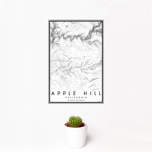 12x18 Apple Hill California Map Print Portrait Orientation in Classic Style With Small Cactus Plant in White Planter