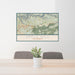 24x36 Apple Hill California Map Print Lanscape Orientation in Woodblock Style Behind 2 Chairs Table and Potted Plant