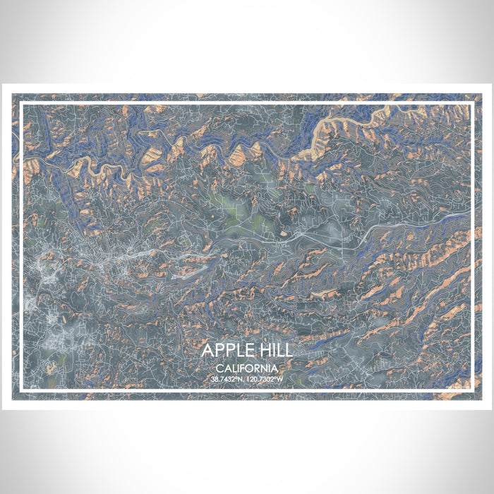 Apple Hill California Map Print Landscape Orientation in Afternoon Style With Shaded Background