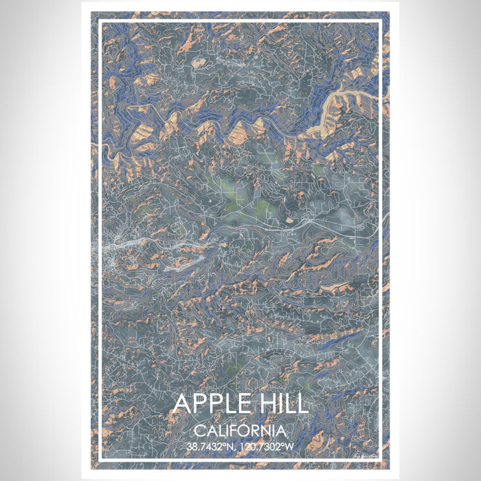 Apple Hill California Map Print Portrait Orientation in Afternoon Style With Shaded Background