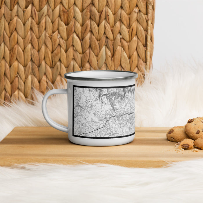 Left View Custom Apple Hill California Map Enamel Mug in Classic on Table Top