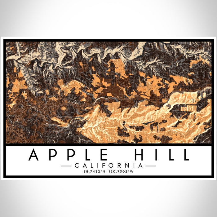 Apple Hill California Map Print Landscape Orientation in Ember Style With Shaded Background