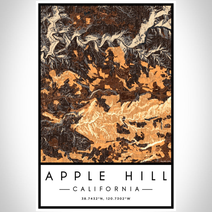 Apple Hill California Map Print Portrait Orientation in Ember Style With Shaded Background