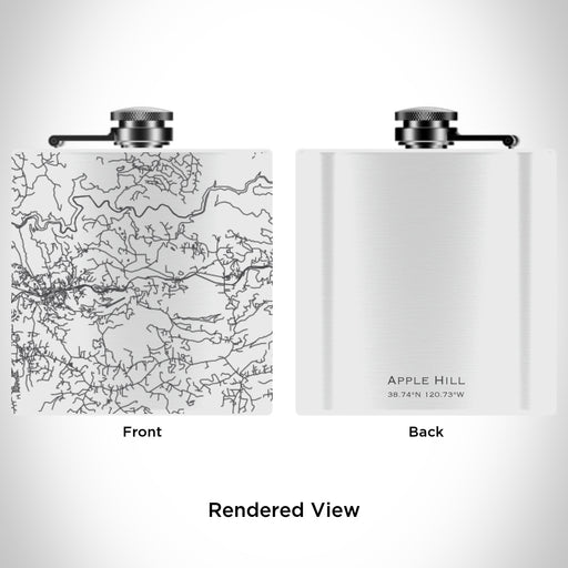 Rendered View of Apple Hill California Map Engraving on 6oz Stainless Steel Flask in White