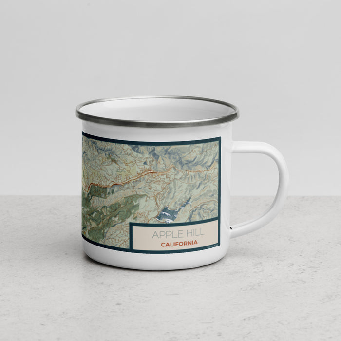 Right View Custom Apple Hill California Map Enamel Mug in Woodblock