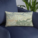 Custom Apple Hill California Map Throw Pillow in Woodblock on Blue Colored Chair