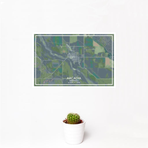 12x18 Arcadia Nebraska Map Print Landscape Orientation in Afternoon Style With Small Cactus Plant in White Planter