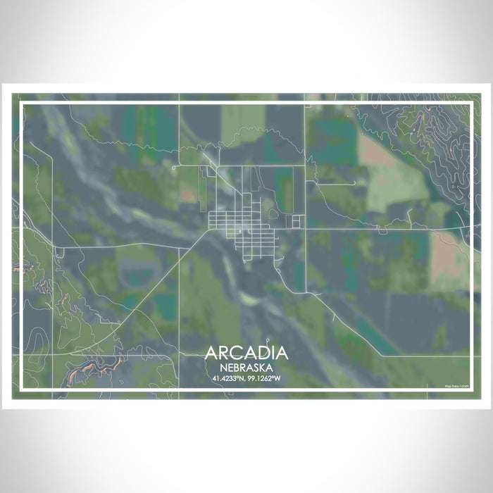 Arcadia Nebraska Map Print Landscape Orientation in Afternoon Style With Shaded Background