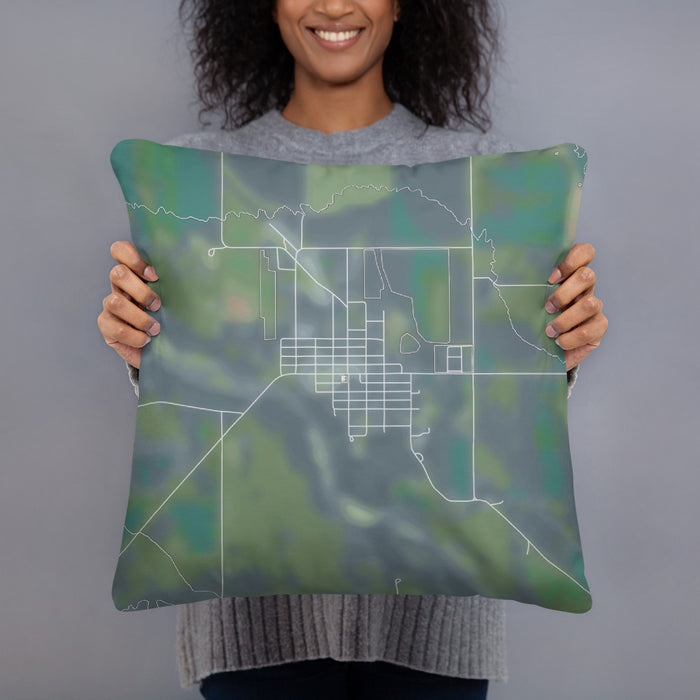 Person holding 18x18 Custom Arcadia Nebraska Map Throw Pillow in Afternoon