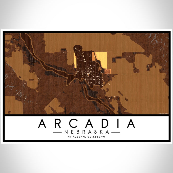 Arcadia Nebraska Map Print Landscape Orientation in Ember Style With Shaded Background