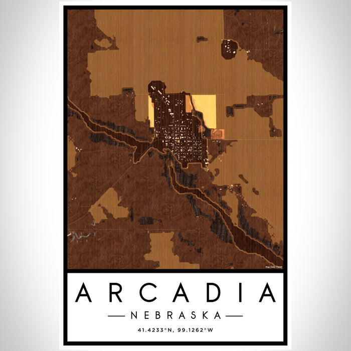 Arcadia Nebraska Map Print Portrait Orientation in Ember Style With Shaded Background