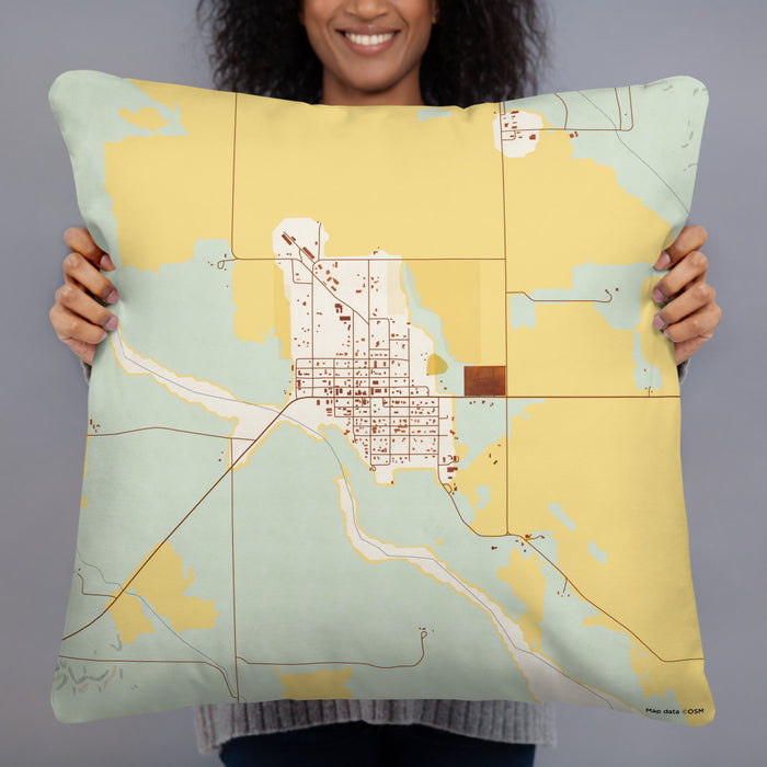 Person holding 22x22 Custom Arcadia Nebraska Map Throw Pillow in Woodblock