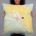 Person holding 22x22 Custom Arcadia Nebraska Map Throw Pillow in Woodblock