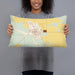 Person holding 20x12 Custom Arcadia Nebraska Map Throw Pillow in Woodblock