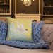 Custom Arcadia Nebraska Map Throw Pillow in Woodblock on Cream Colored Couch