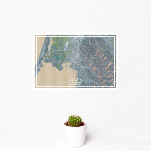 12x18 Arcata California Map Print Landscape Orientation in Afternoon Style With Small Cactus Plant in White Planter