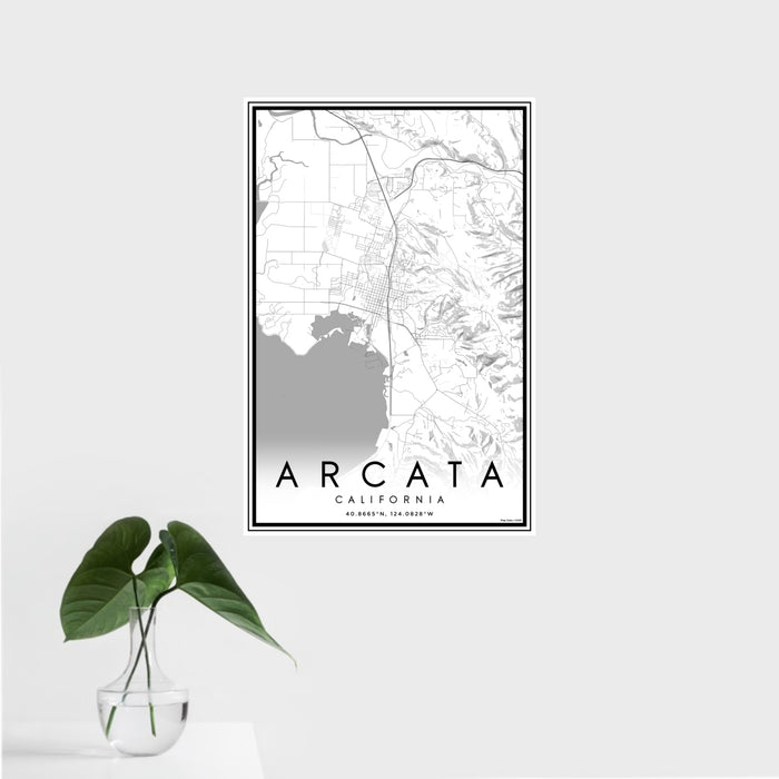 16x24 Arcata California Map Print Portrait Orientation in Classic Style With Tropical Plant Leaves in Water