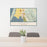 24x36 Arcata California Map Print Lanscape Orientation in Woodblock Style Behind 2 Chairs Table and Potted Plant