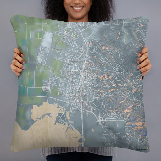 Person holding 22x22 Custom Arcata California Map Throw Pillow in Afternoon