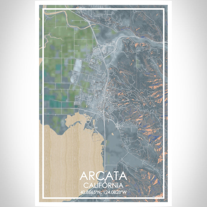 Arcata California Map Print Portrait Orientation in Afternoon Style With Shaded Background