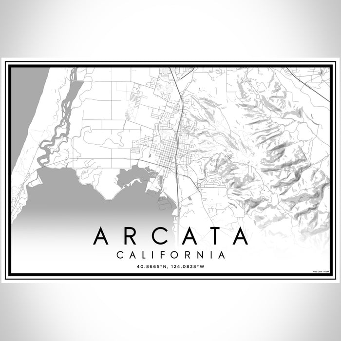 Arcata California Map Print Landscape Orientation in Classic Style With Shaded Background