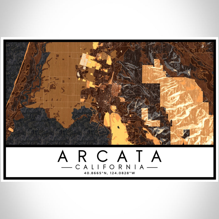 Arcata California Map Print Landscape Orientation in Ember Style With Shaded Background