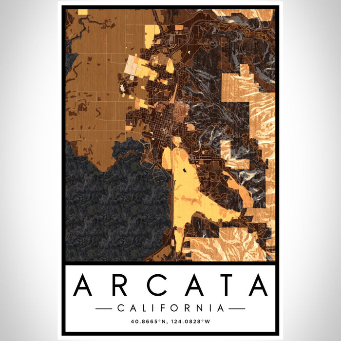 Arcata California Map Print Portrait Orientation in Ember Style With Shaded Background
