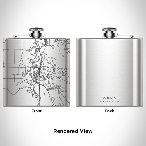 Rendered View of Arcata California Map Engraving on 6oz Stainless Steel Flask