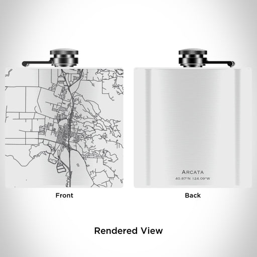 Rendered View of Arcata California Map Engraving on 6oz Stainless Steel Flask in White