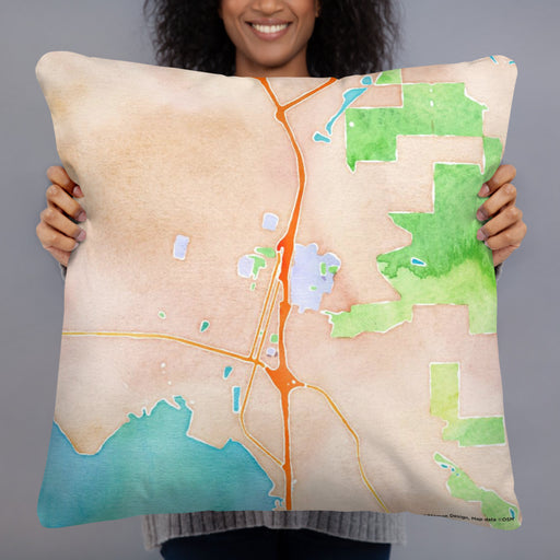 Person holding 22x22 Custom Arcata California Map Throw Pillow in Watercolor
