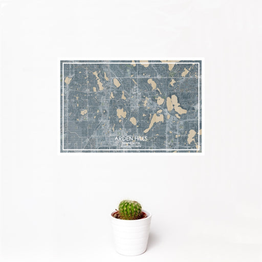 12x18 Arden Hills Minnesota Map Print Landscape Orientation in Afternoon Style With Small Cactus Plant in White Planter