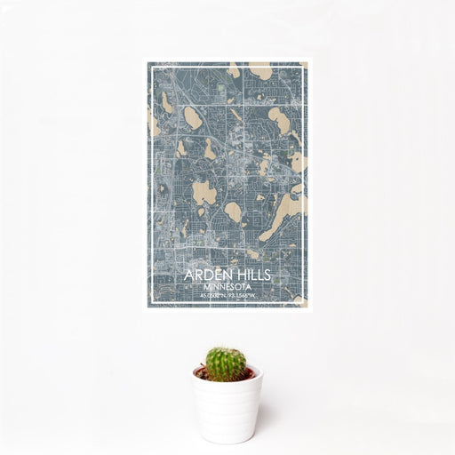 12x18 Arden Hills Minnesota Map Print Portrait Orientation in Afternoon Style With Small Cactus Plant in White Planter