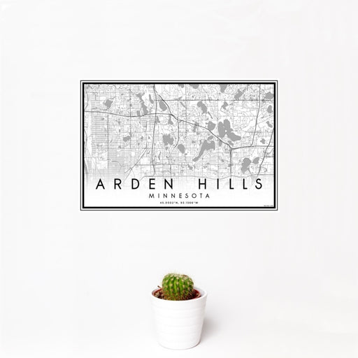12x18 Arden Hills Minnesota Map Print Landscape Orientation in Classic Style With Small Cactus Plant in White Planter