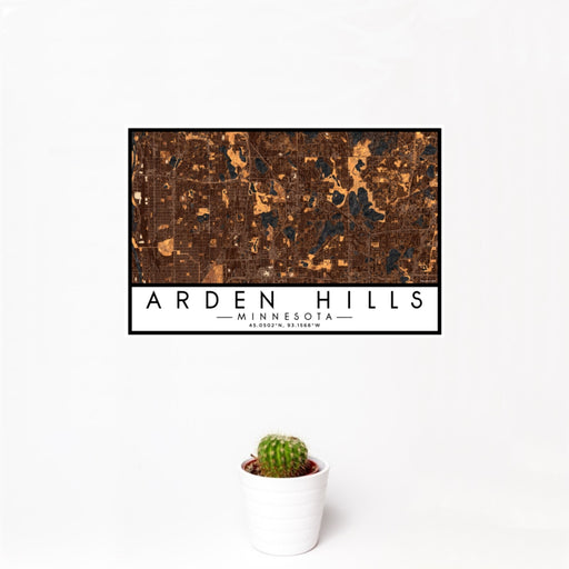 12x18 Arden Hills Minnesota Map Print Landscape Orientation in Ember Style With Small Cactus Plant in White Planter