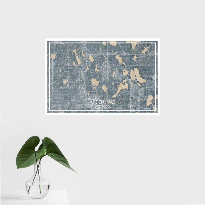 16x24 Arden Hills Minnesota Map Print Landscape Orientation in Afternoon Style With Tropical Plant Leaves in Water