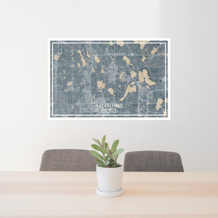 24x36 Arden Hills Minnesota Map Print Lanscape Orientation in Afternoon Style Behind 2 Chairs Table and Potted Plant